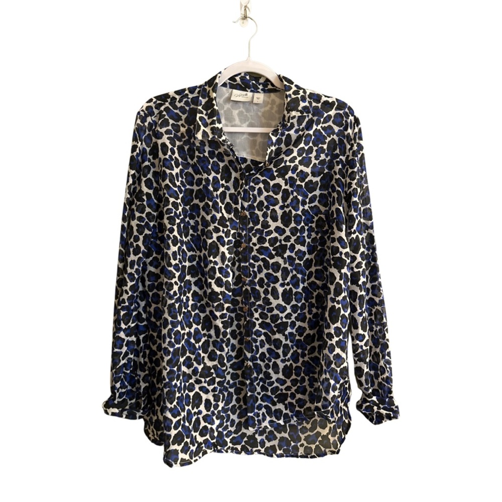 Blue Cheetah Print Button Down